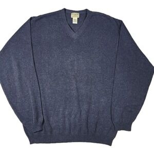 L.L.Bean Men's‎ Medium Blue 100% Cotton V-Neck Sweater Classic Fit Pullover